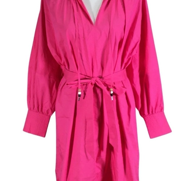 BOSS Dapera Long Sleeve Cotton Blend Dress in Flamingo - Picture 4 of 9